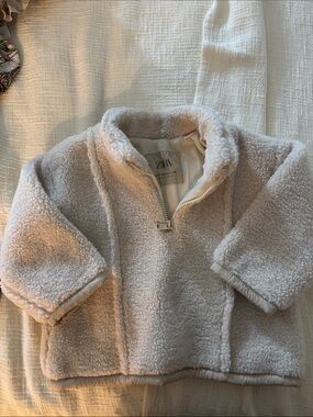 Zara Sherpa Half-Zip Pullover - Cream Beige